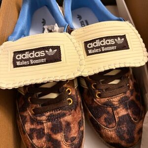 adidas x Wales Bonner Leopard Print Sneakers in Brown and Cream with Blue Lining